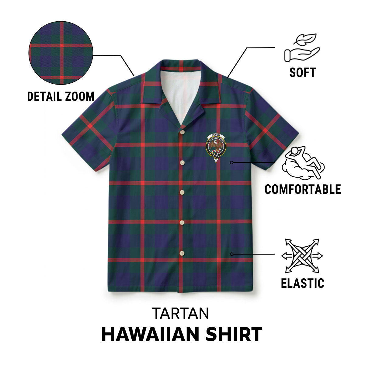 Agnew Modern Tartan Crest Hawaiian Shirt