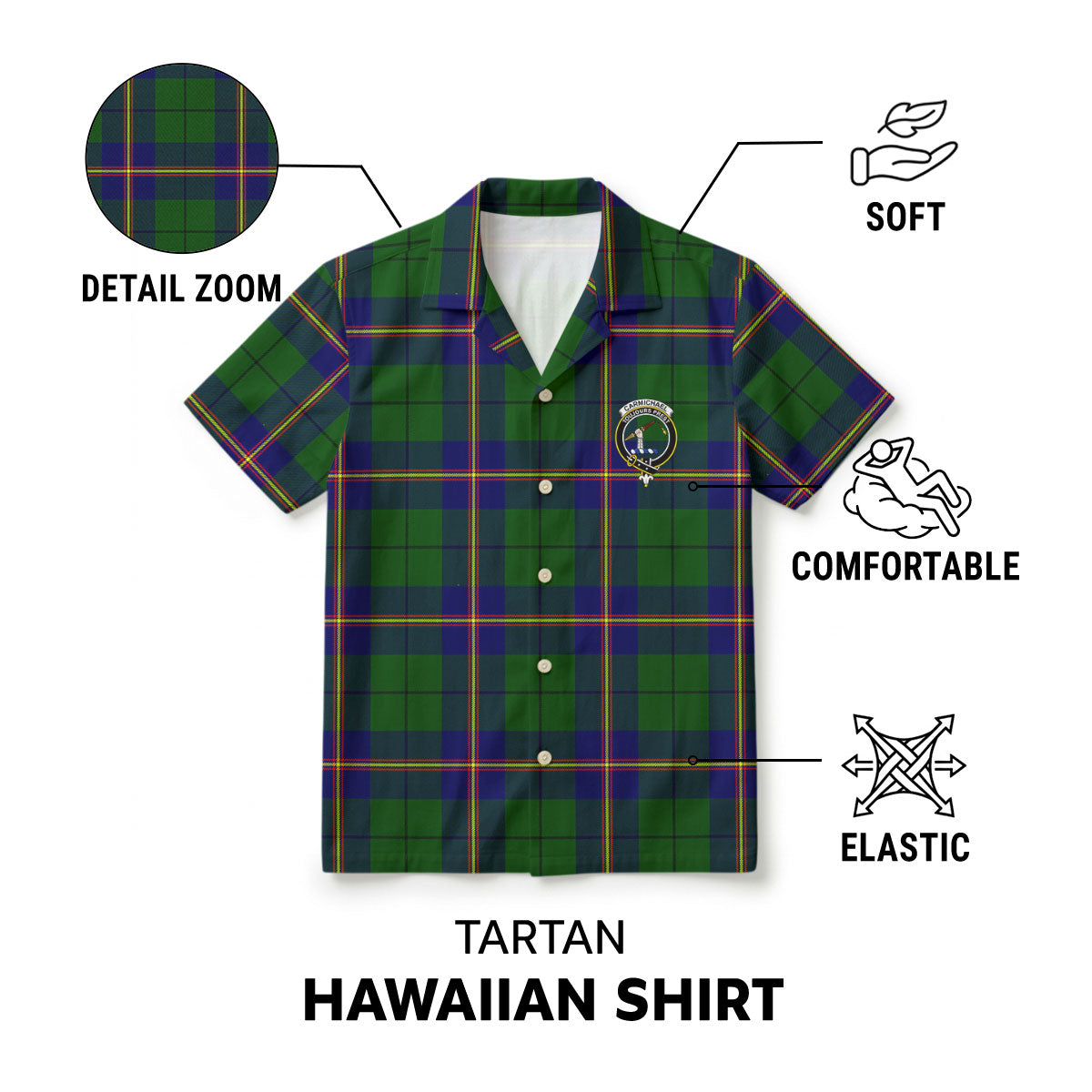 Carmichael Modern Tartan Crest Hawaiian Shirt