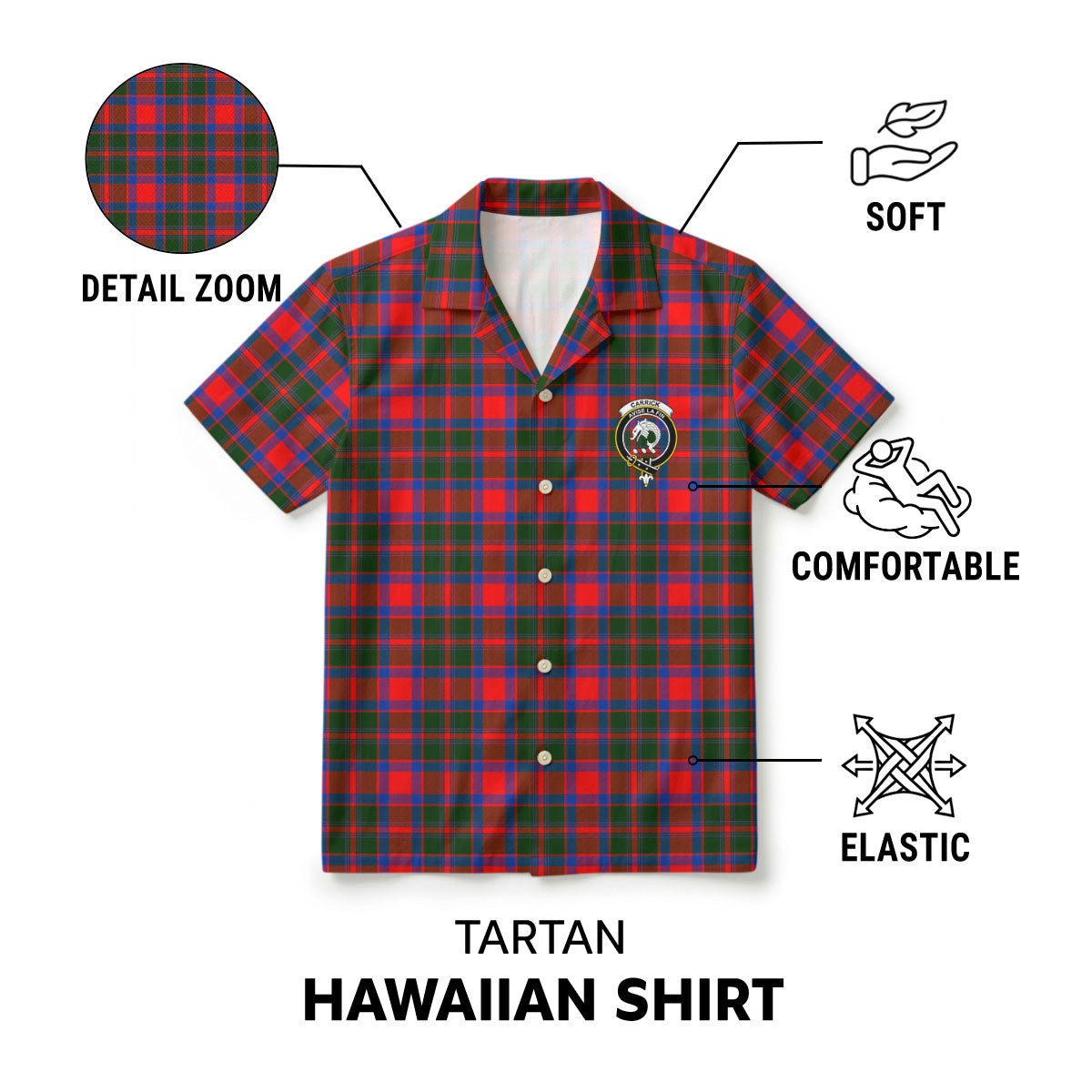Carrick District Tartan Crest Hawaiian Shirt