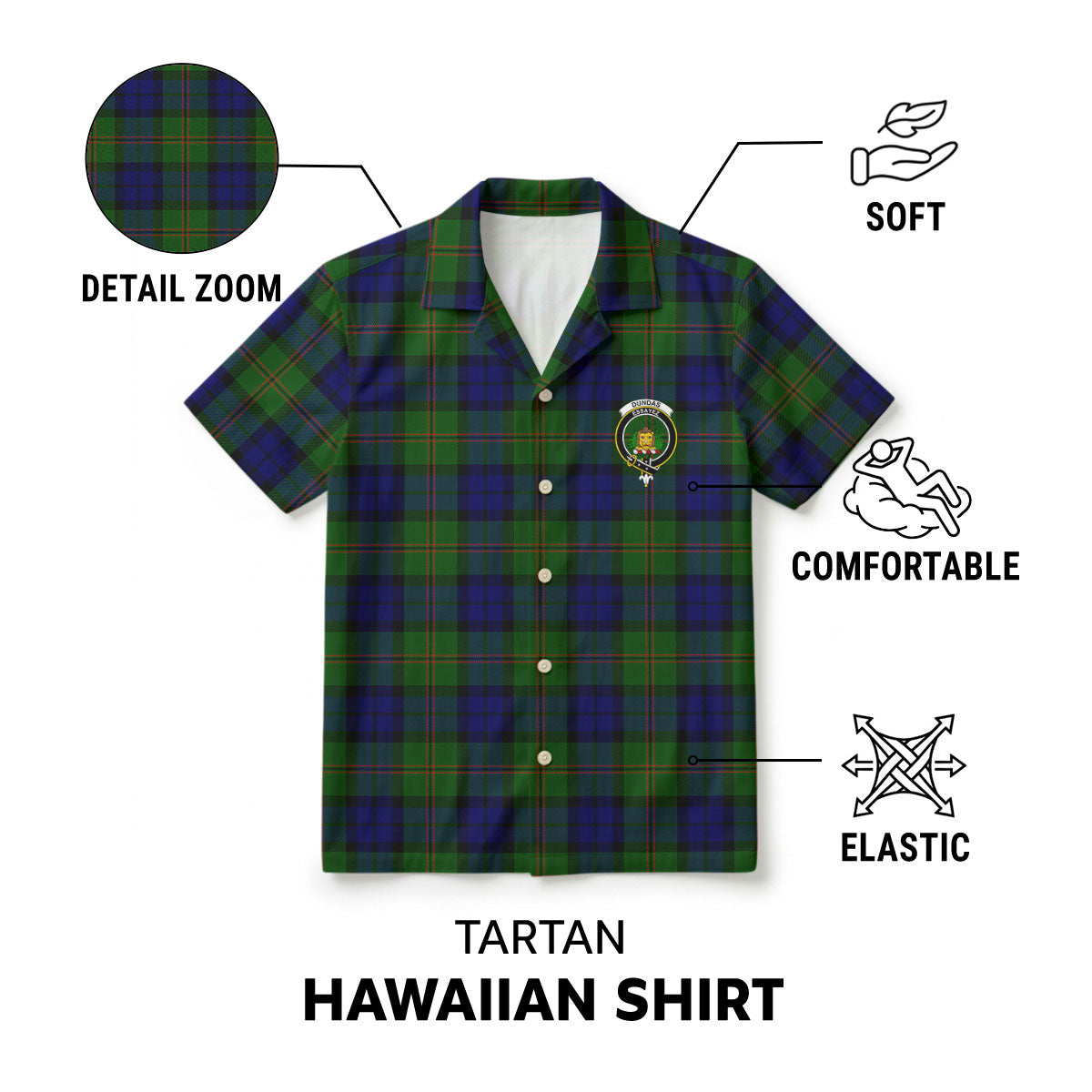 Dundas Modern Tartan Crest Hawaiian Shirt