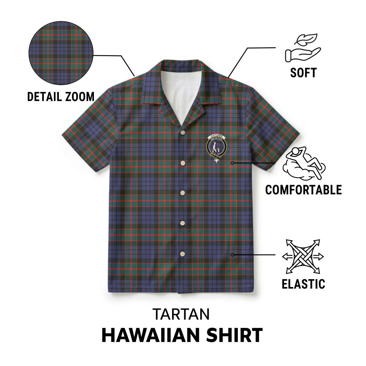 Fletcher of Dunans Tartan Crest Hawaiian Shirt