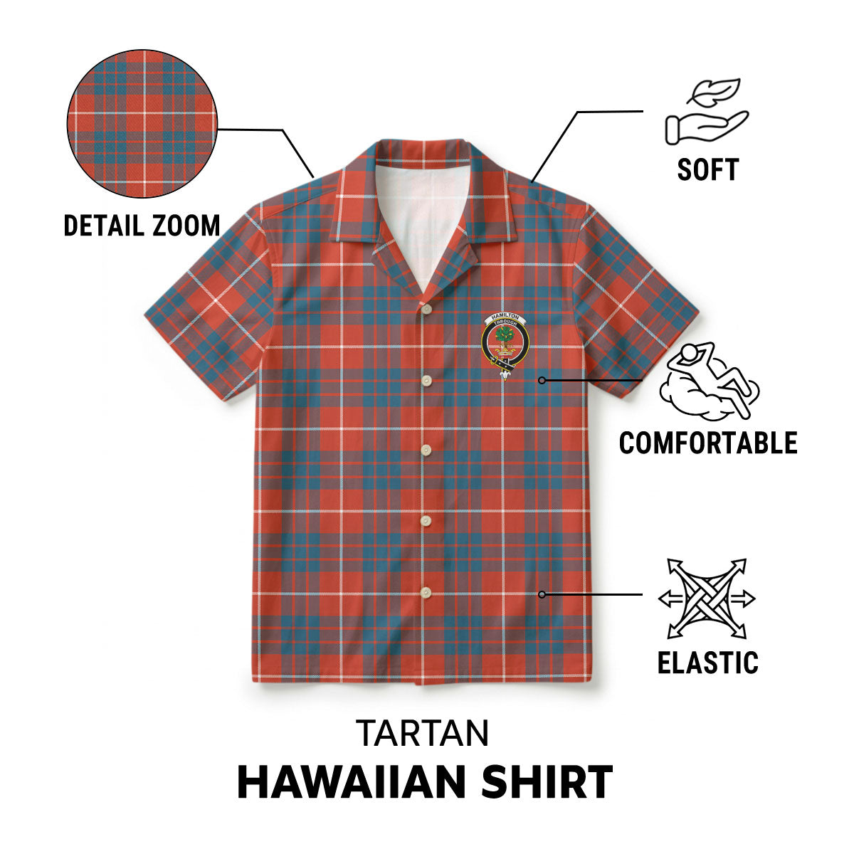 Hamilton Ancient Tartan Crest Hawaiian Shirt