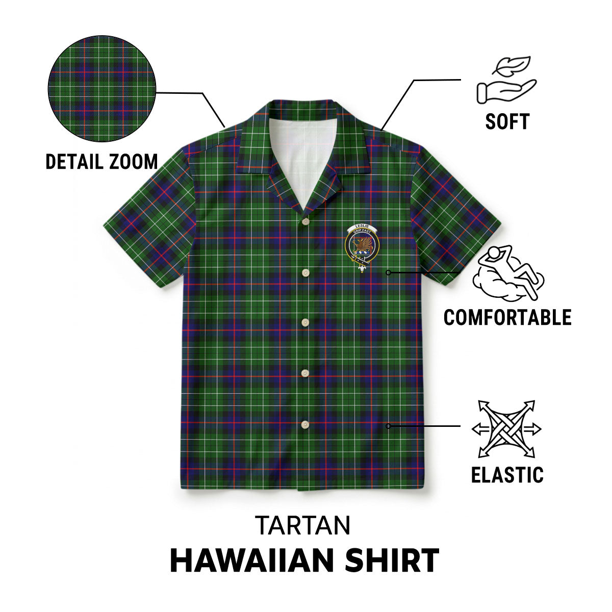 Leslie Hunting Tartan Crest Hawaiian Shirt