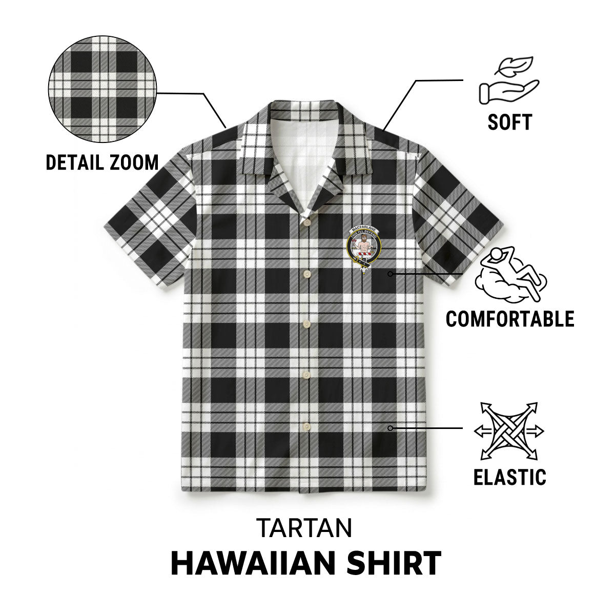 MacFarlane Black - White Tartan Crest Hawaiian Shirt