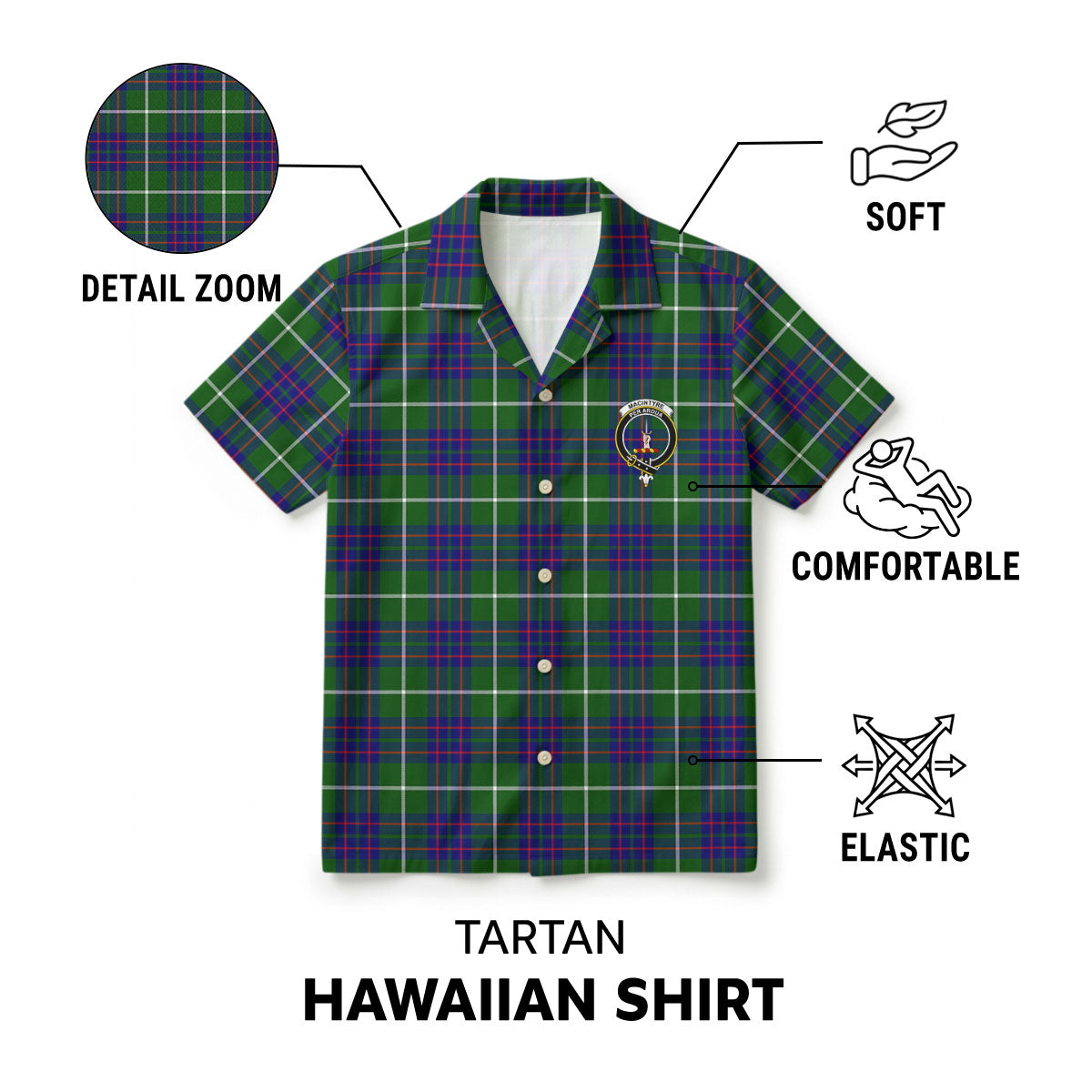 MacIntyre Hunting Modern Tartan Crest Hawaiian Shirt