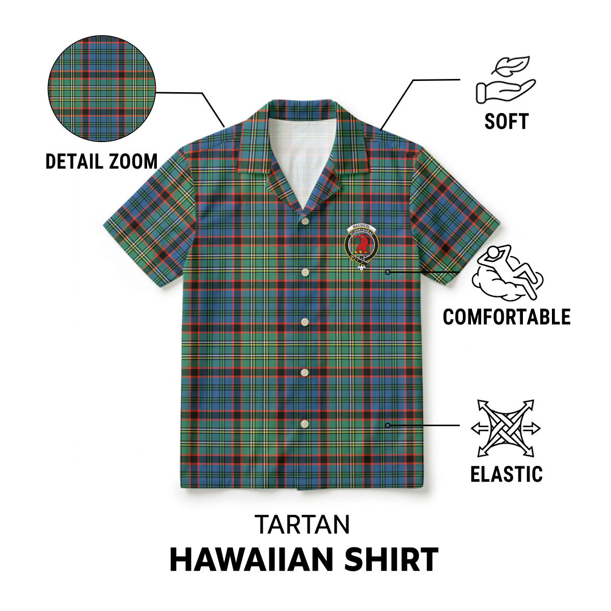 MacNicol Hunting Ancient Tartan Crest Hawaiian Shirt