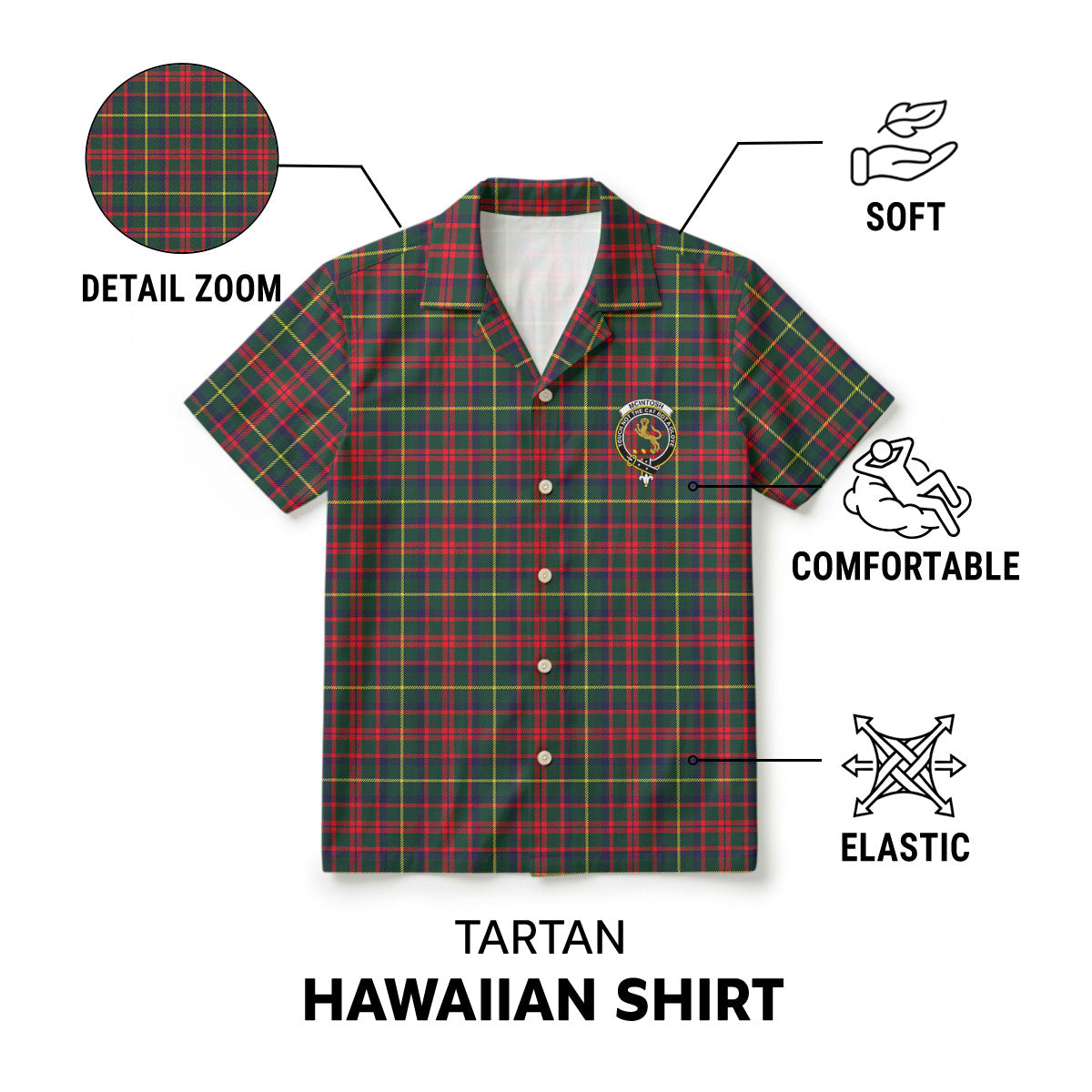 McIntosh Hunting Modern Tartan Crest Hawaiian Shirt