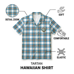 Stewart Muted Blue Tartan Crest Hawaiian Shirt