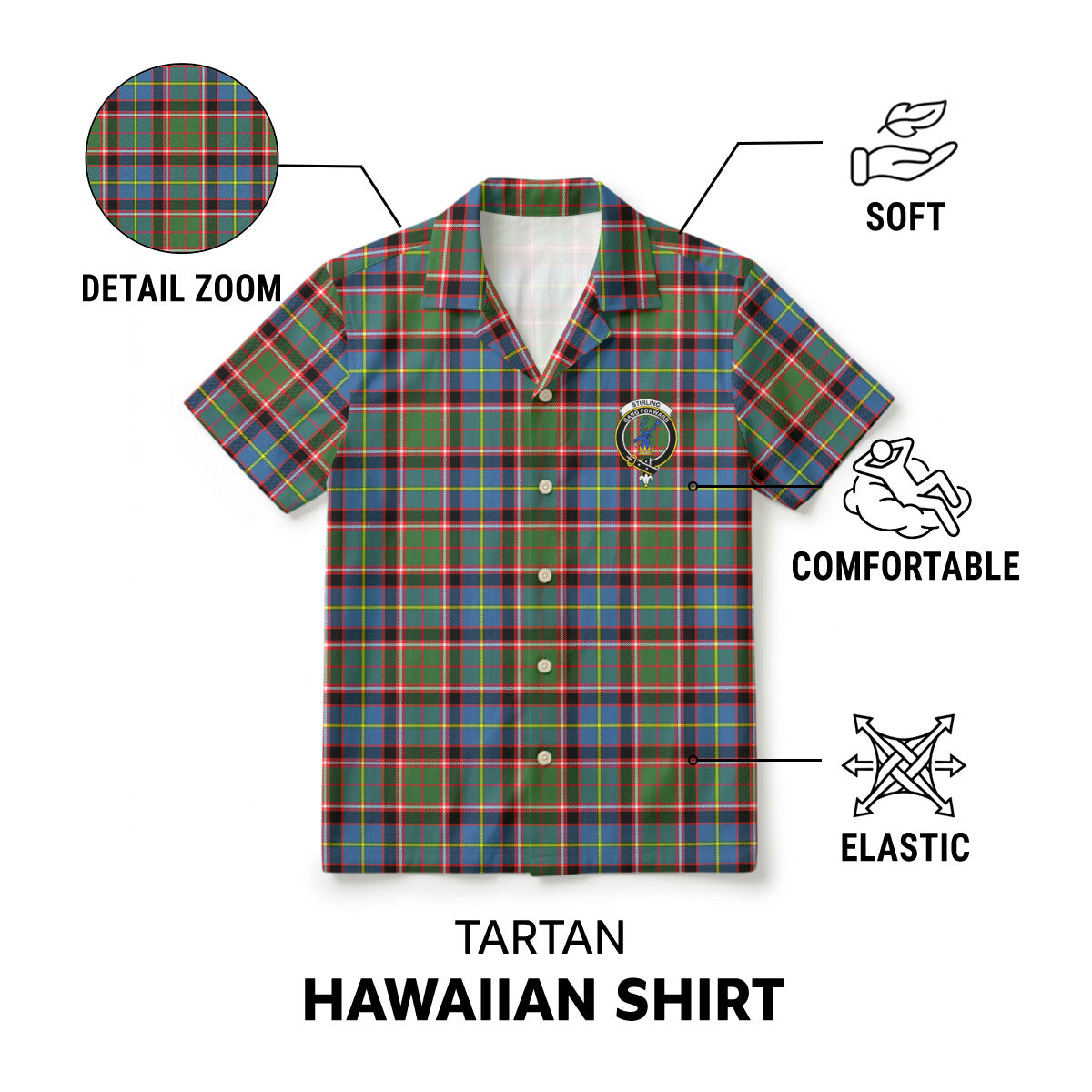 Stirling (of Cadder-Present Chief) Tartan Crest Hawaiian Shirt