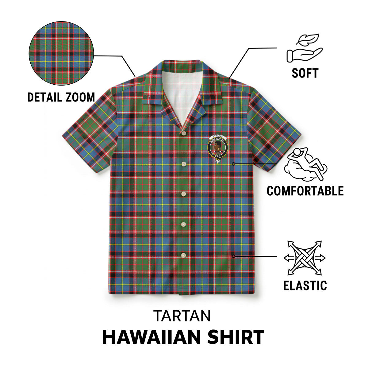 Stirling (of Keir) Tartan Crest Hawaiian Shirt