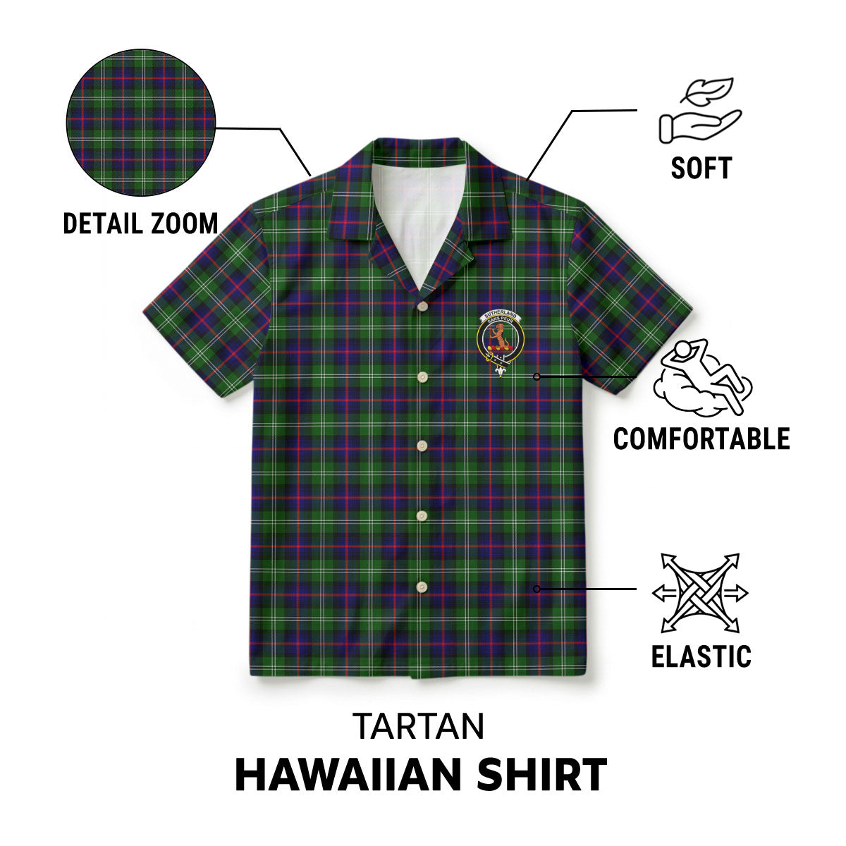Sutherland Modern Tartan Crest Hawaiian Shirt