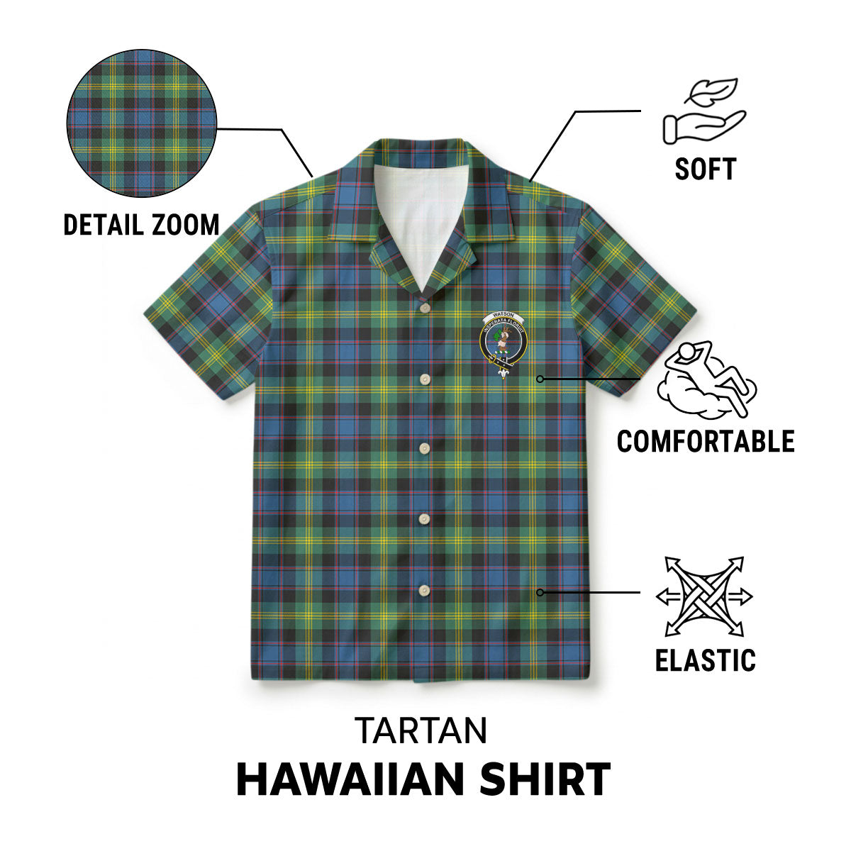 Watson Ancient Tartan Crest Hawaiian Shirt