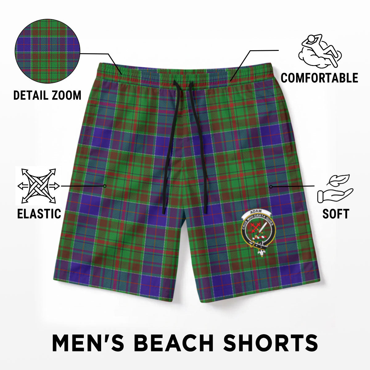 Adam Tartan Crest Men's Beach Shorts