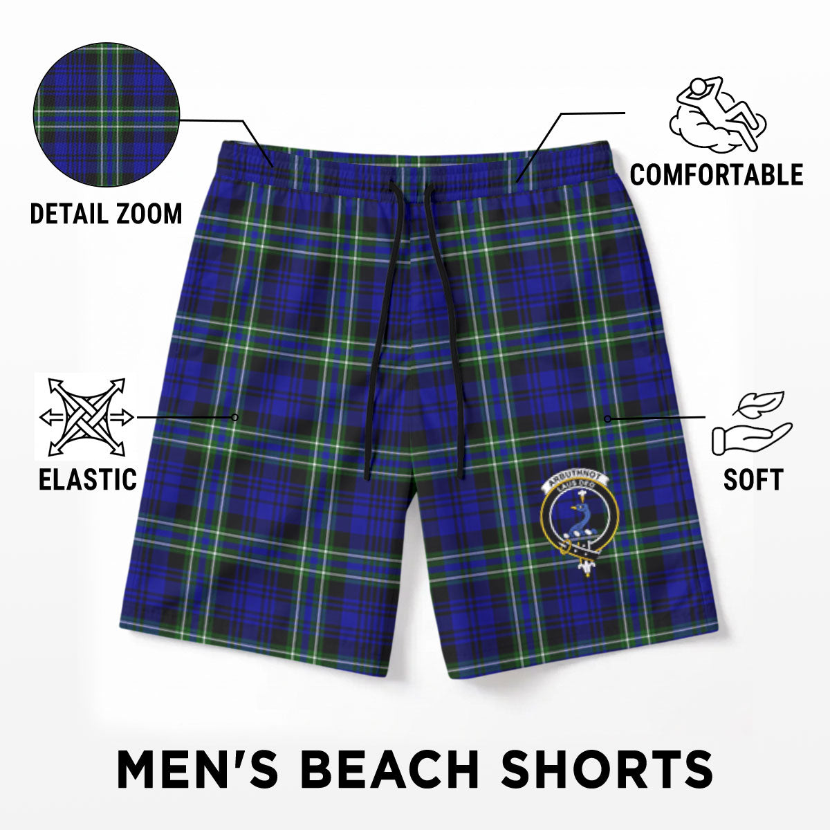 Arbuthnot Modern Tartan Crest Men's Beach Shorts