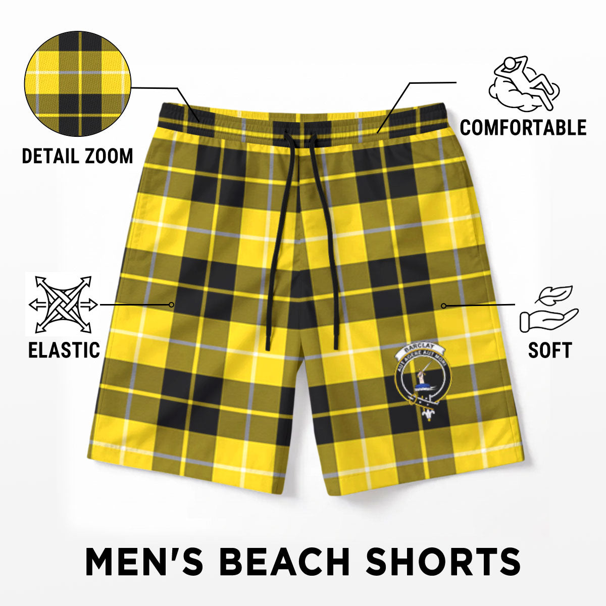 Barclay Dress Modern Tartan Crest Men's Beach Shorts
