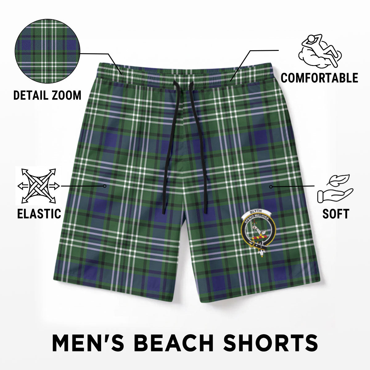 Blyth Tartan Crest Men's Beach Shorts