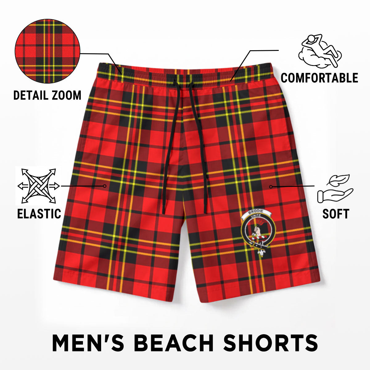 Brodie Modern Tartan Crest Men's Beach Shorts