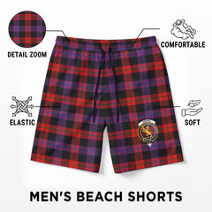 Brown Modern Tartan Crest Men's Beach Shorts