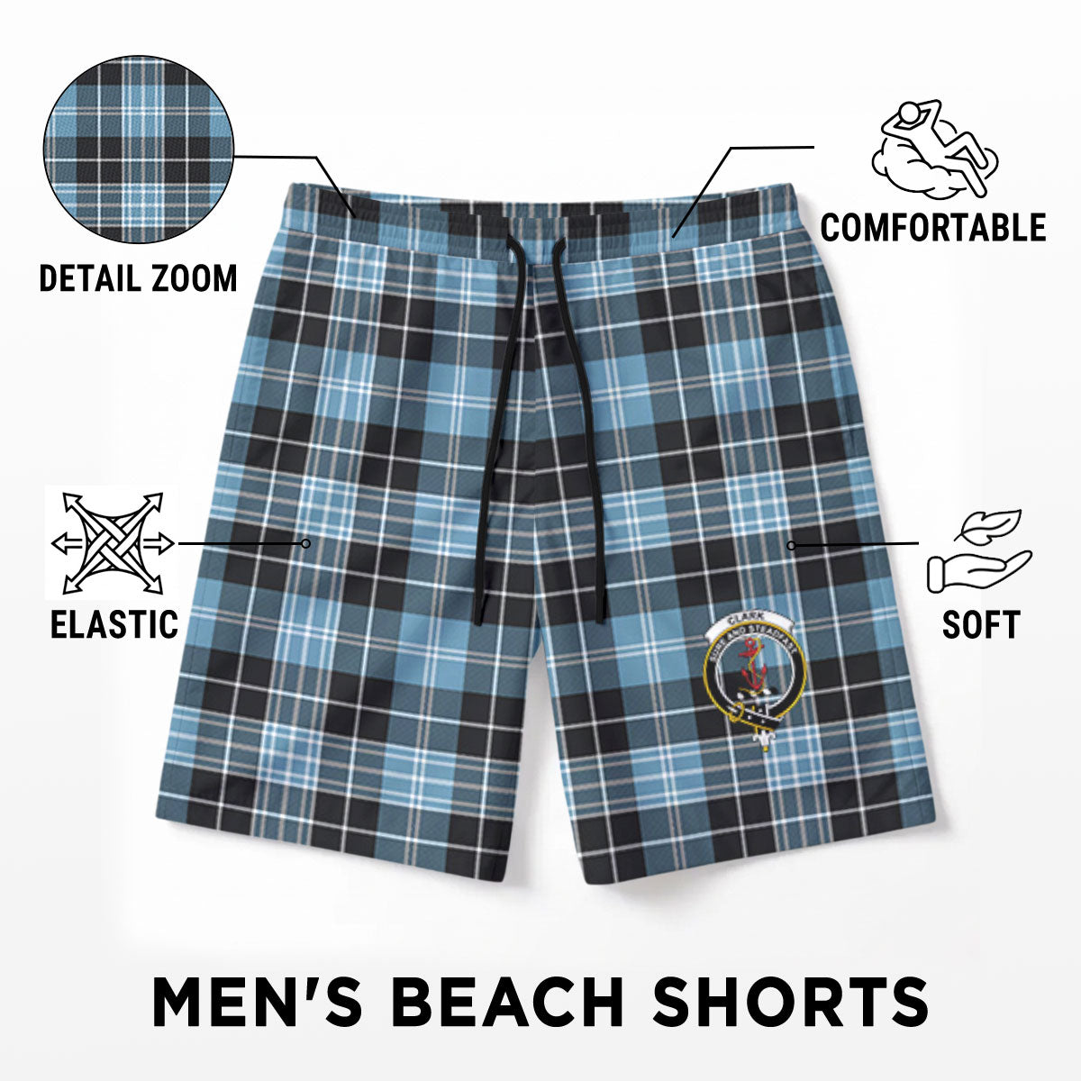 Clark Ancient Tartan Crest Men's Beach Shorts