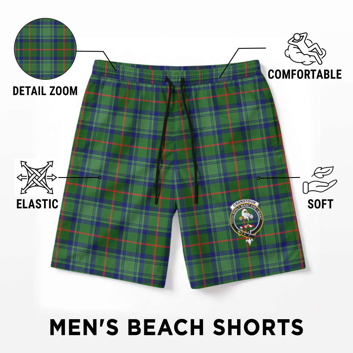 Cranstoun Tartan Crest Men's Beach Shorts