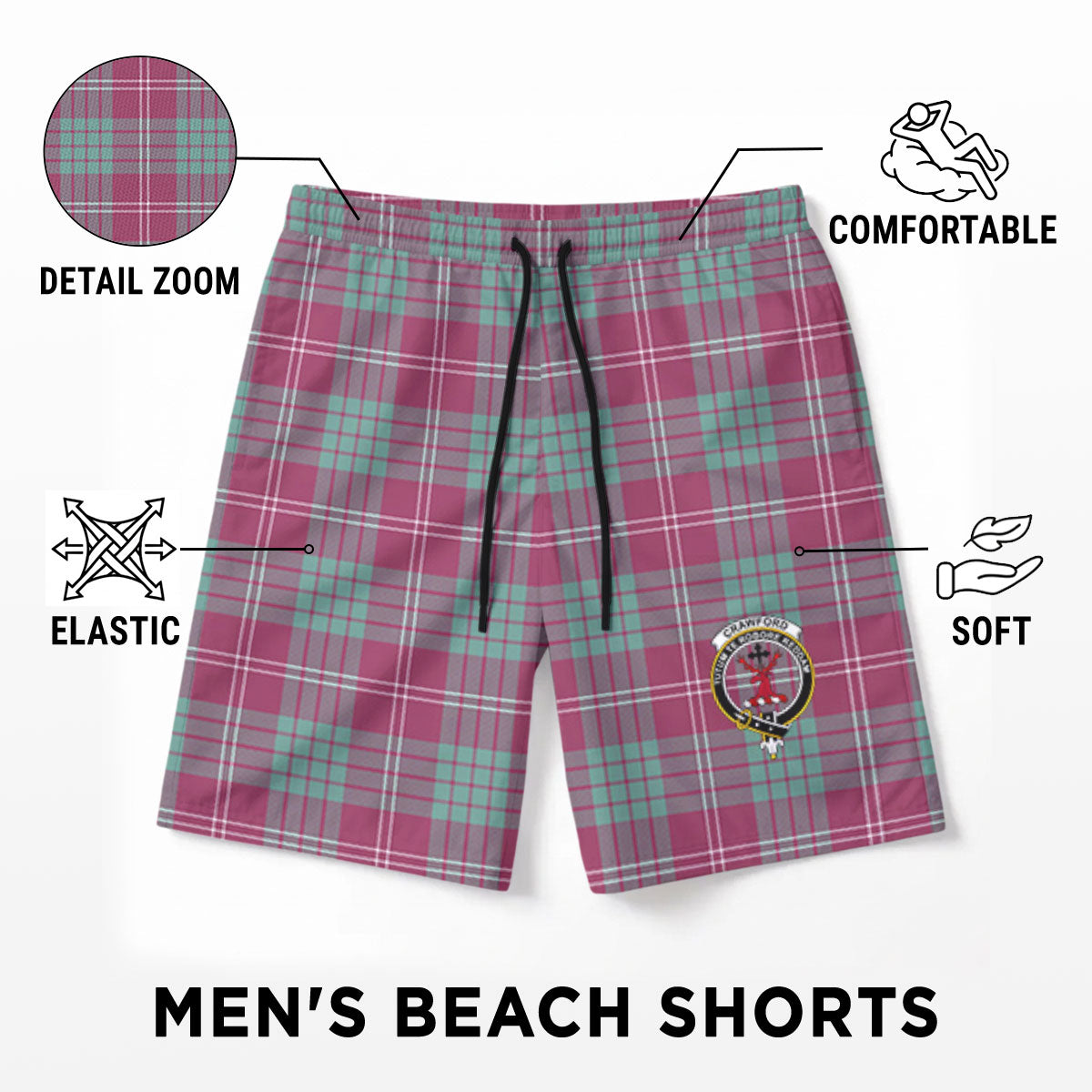 Crawford Ancient Tartan Crest Men's Beach Shorts