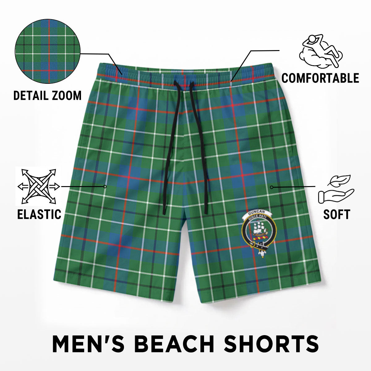 Duncan Ancient Tartan Crest Men's Beach Shorts