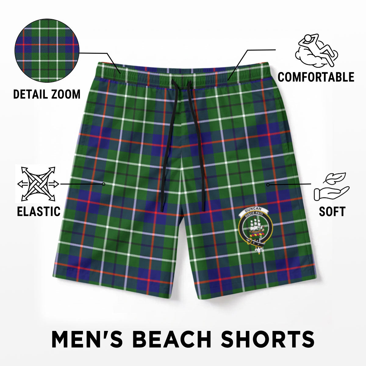 Duncan Modern Tartan Crest Men's Beach Shorts