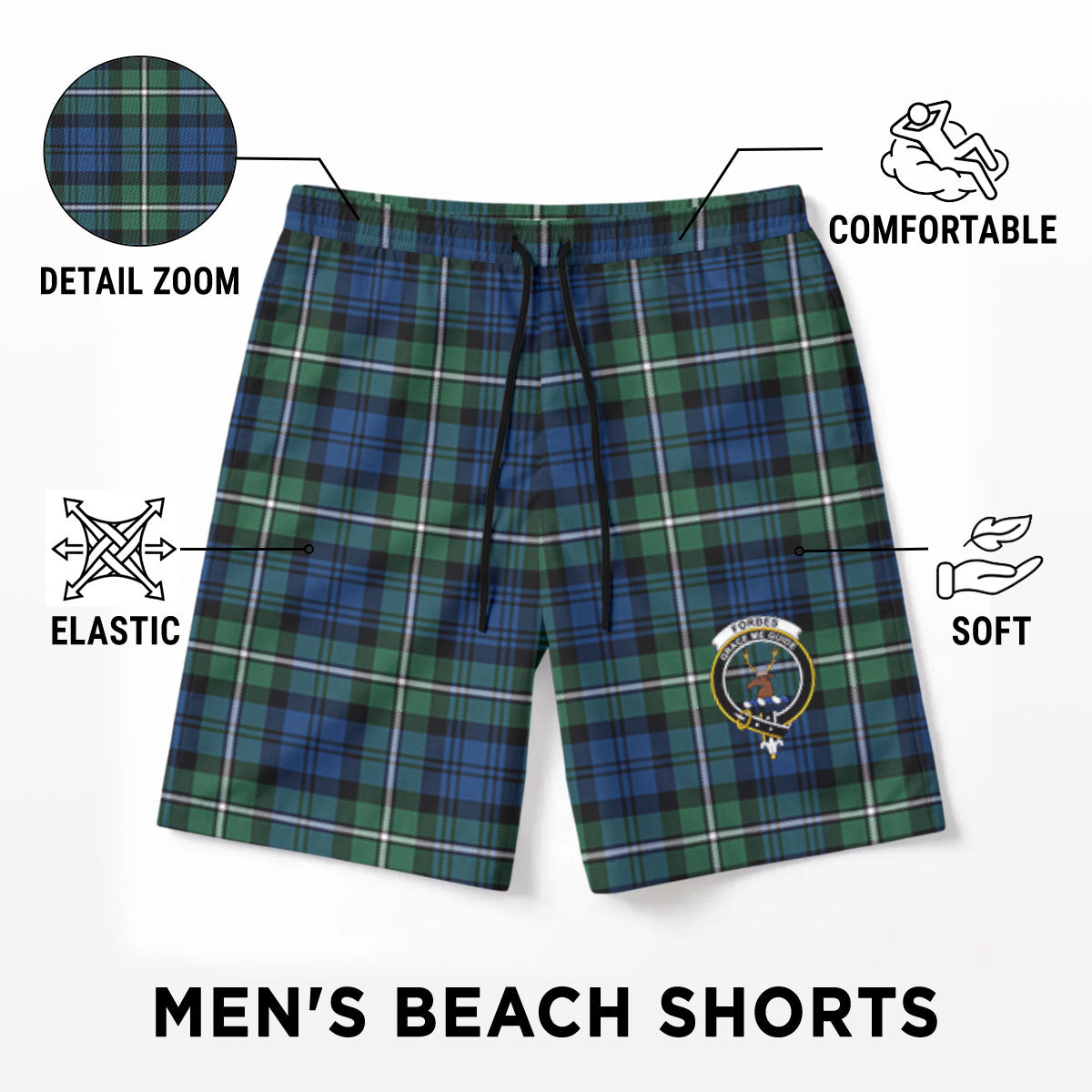 Forbes Ancient Tartan Crest Men's Beach Shorts