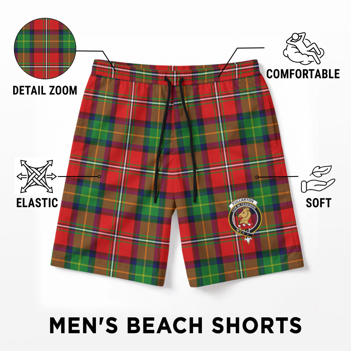 Fullarton Tartan Crest Men's Beach Shorts