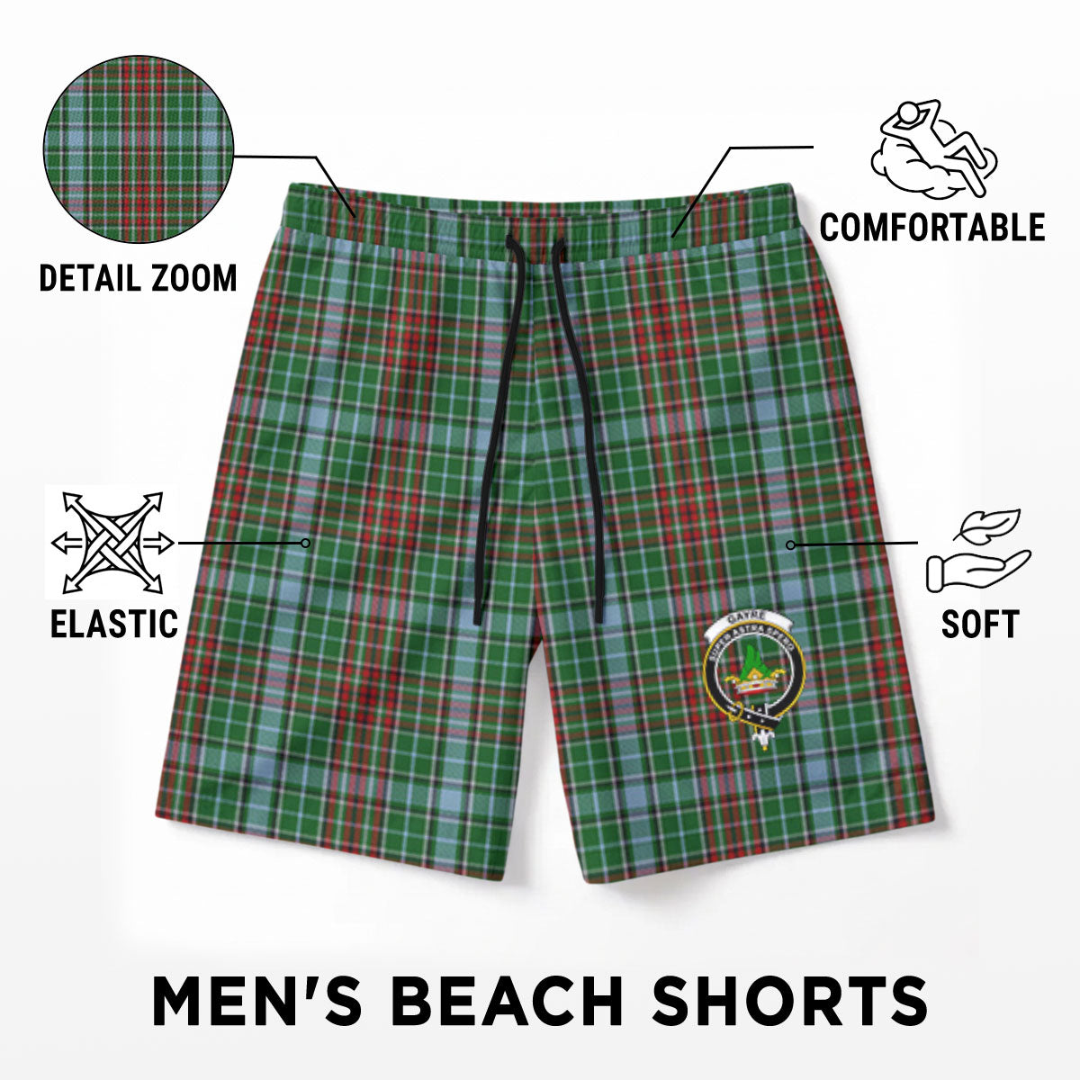 Gayre Tartan Crest Men's Beach Shorts