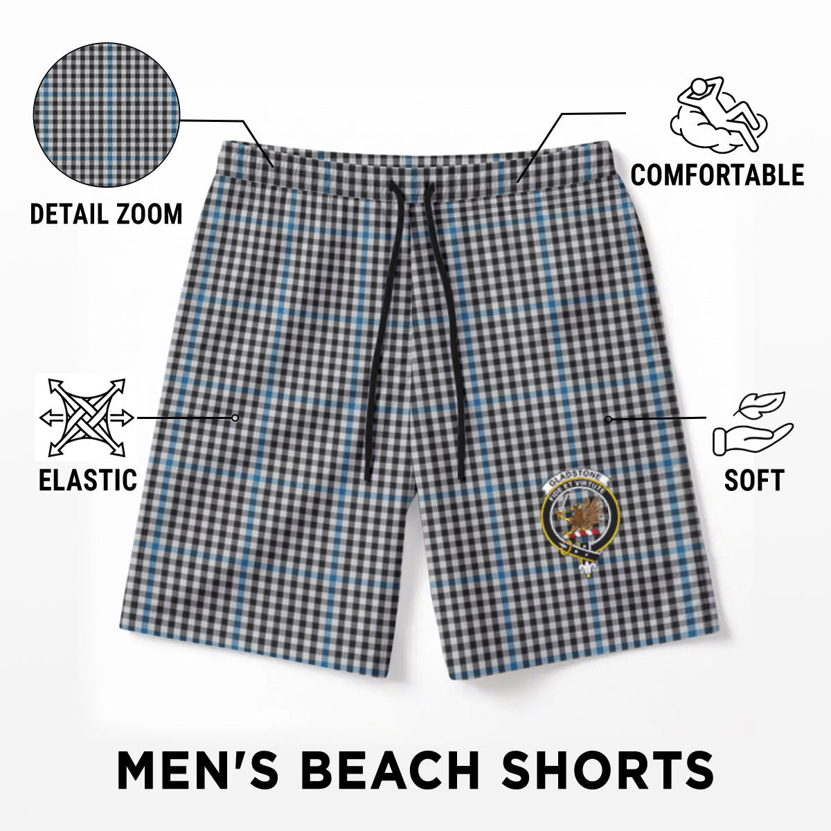 Gladstone Tartan Crest Men's Beach Shorts