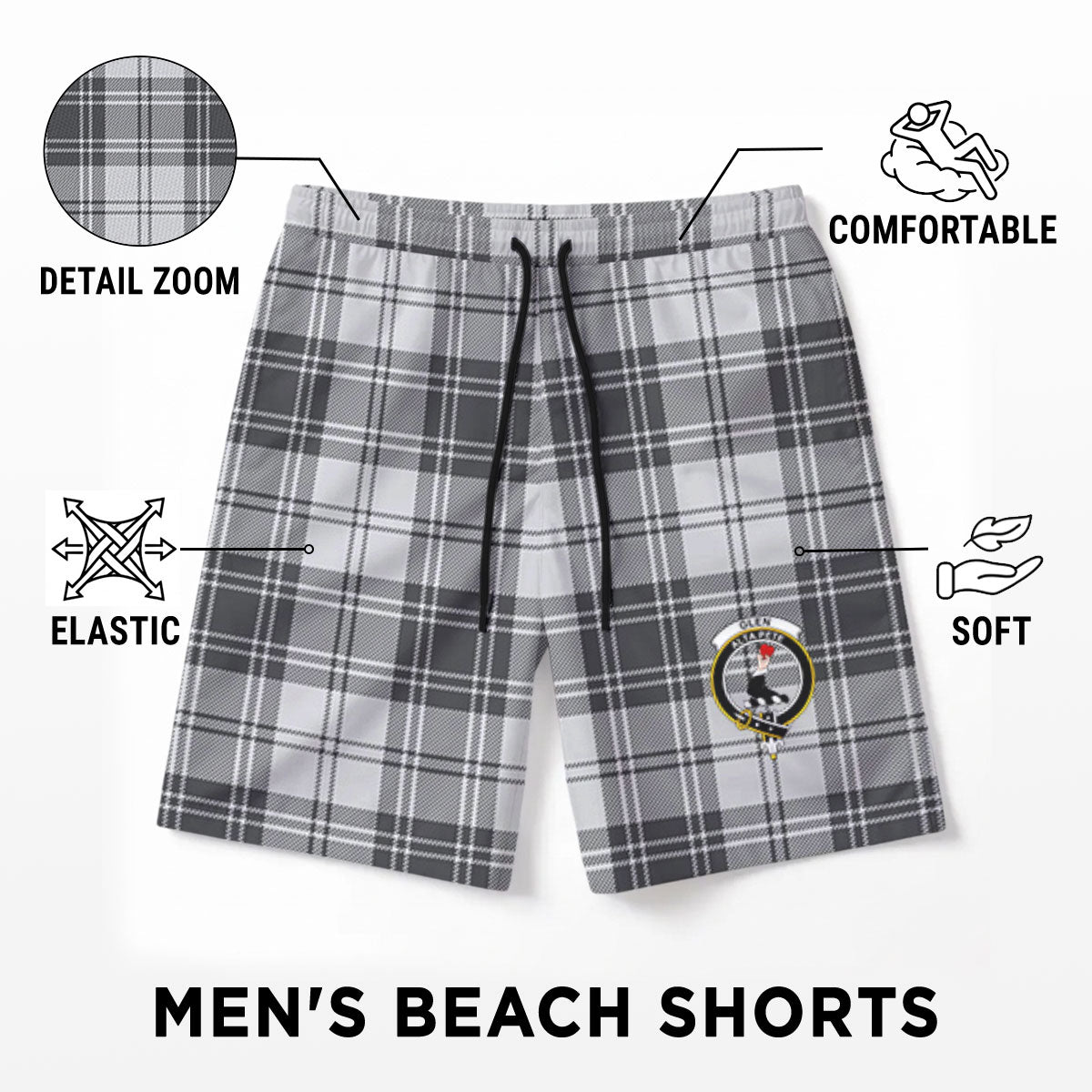 Glen Tartan Crest Men's Beach Shorts