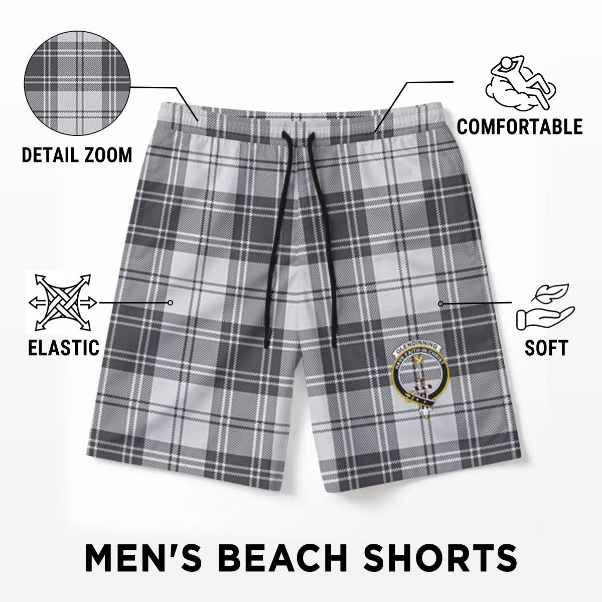 Glendinning Tartan Crest Men's Beach Shorts