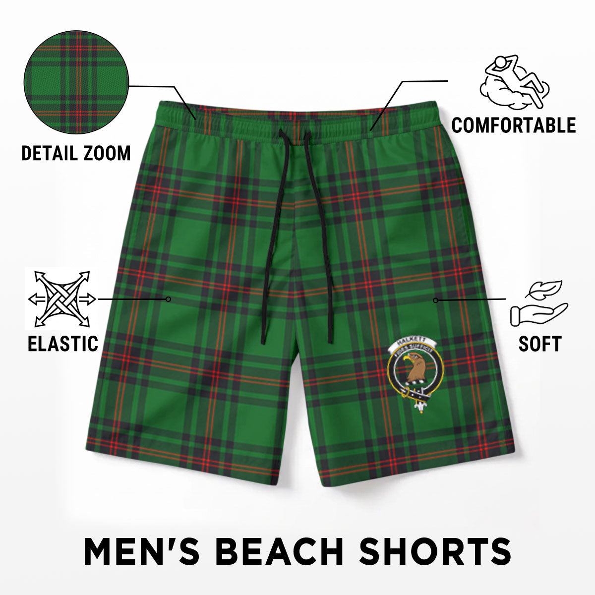 Halkett Tartan Crest Men's Beach Shorts