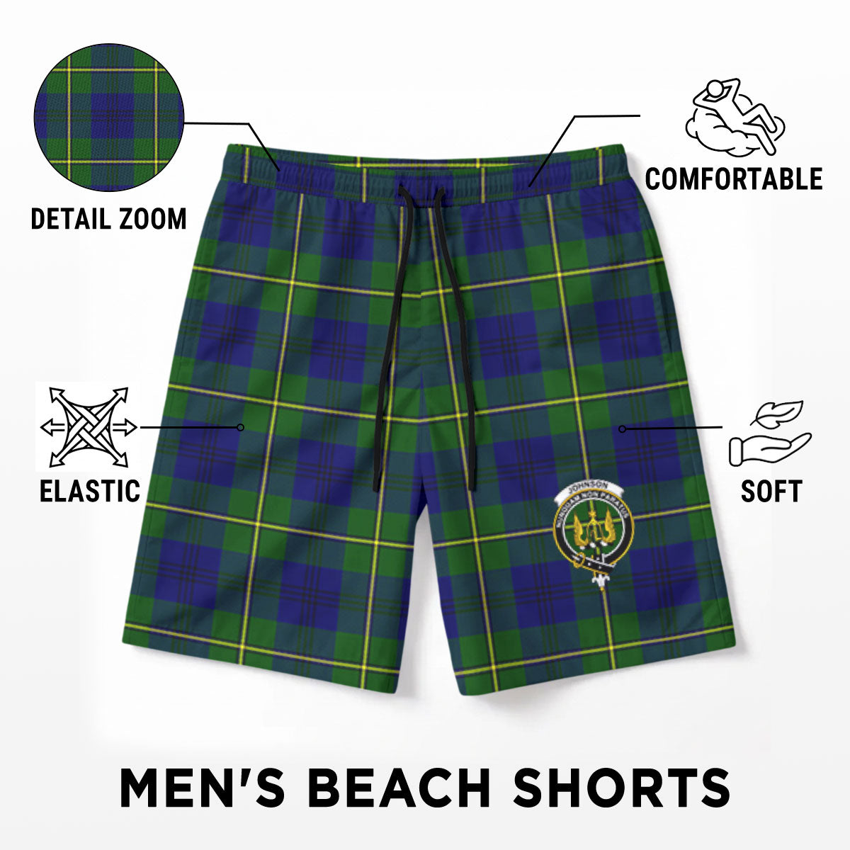 Johnson Modern Tartan Crest Men's Beach Shorts