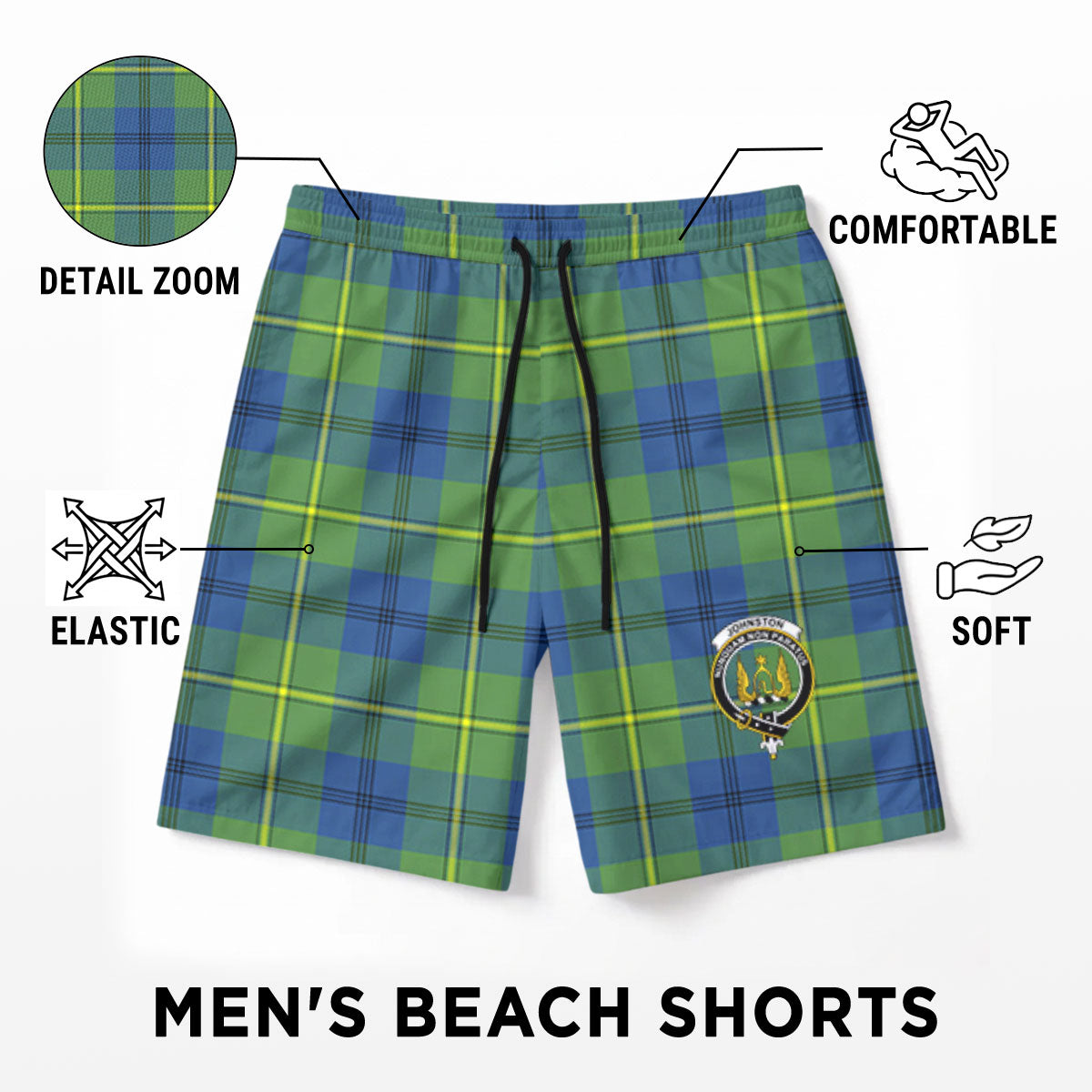 Johnston Ancient Tartan Crest Men's Beach Shorts