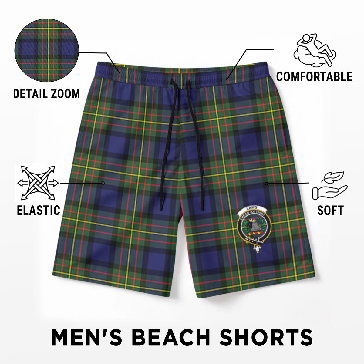 Laws Tartan Crest Men's Beach Shorts