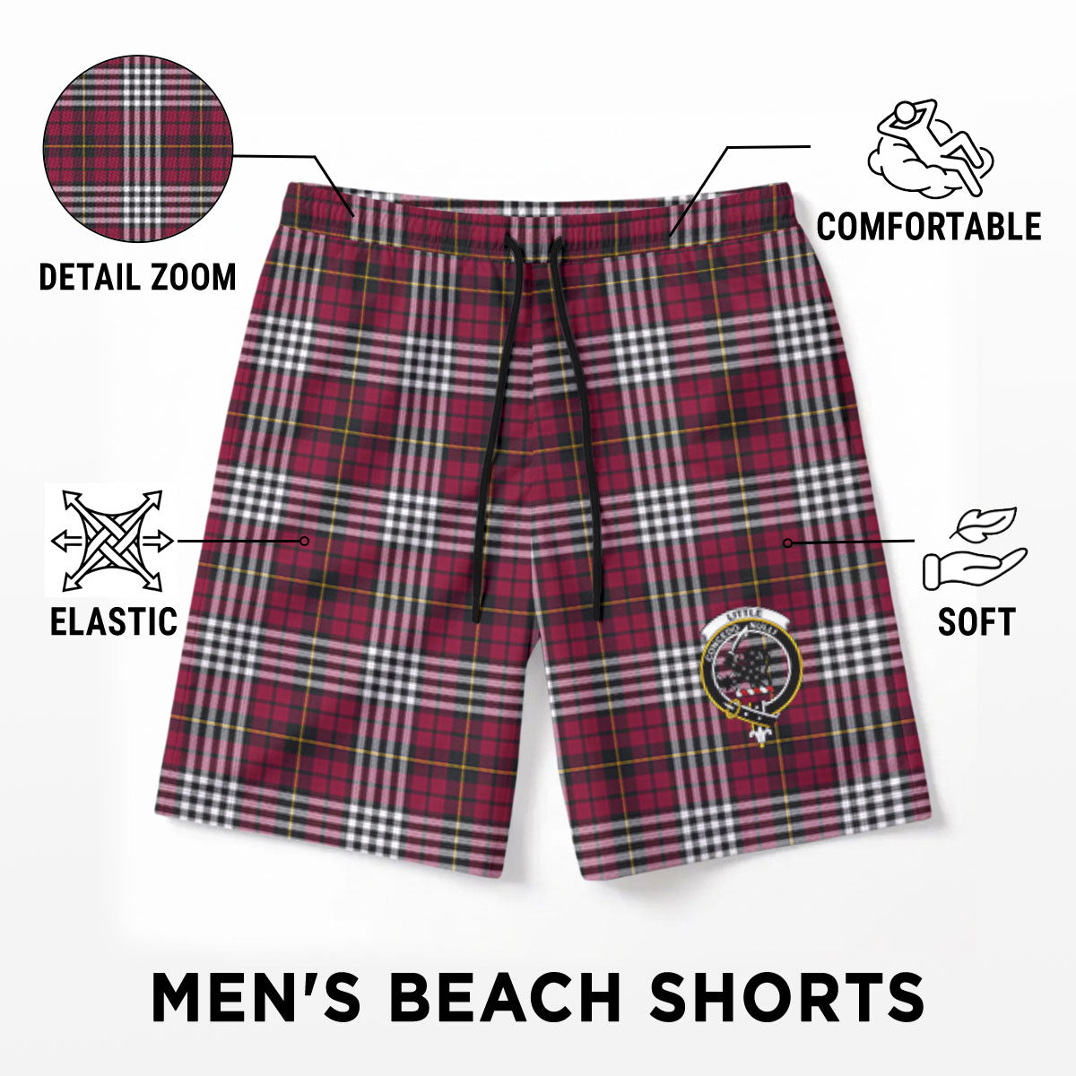 Little Tartan Crest Men's Beach Shorts