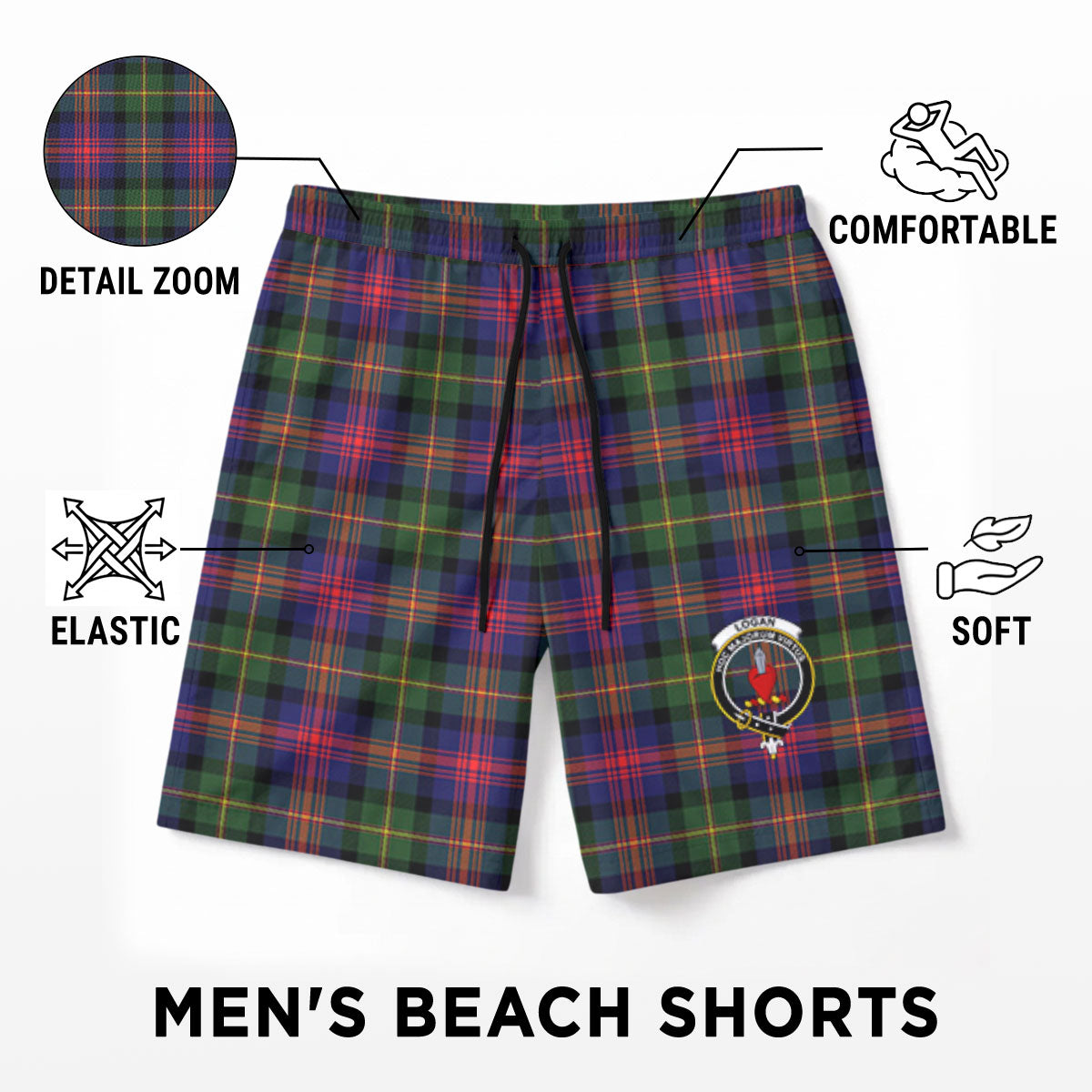 Logan Modern Tartan Crest Men's Beach Shorts