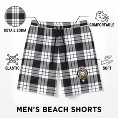 MacFarlane Black - White Tartan Crest Men's Beach Shorts