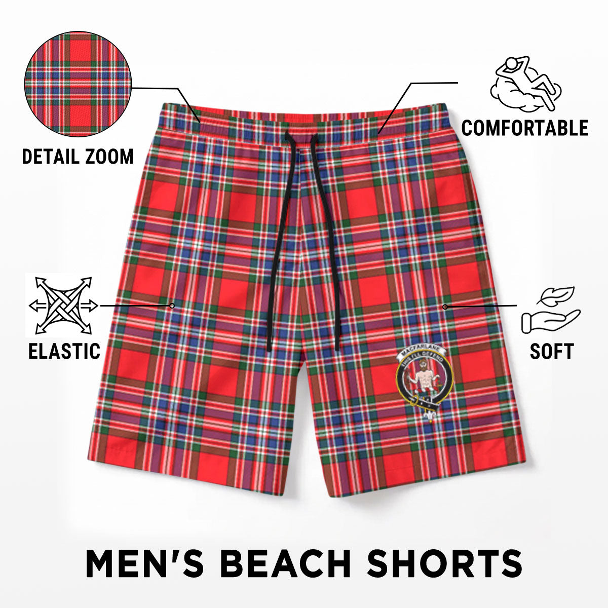 MacFarlane Modern Tartan Crest Men's Beach Shorts