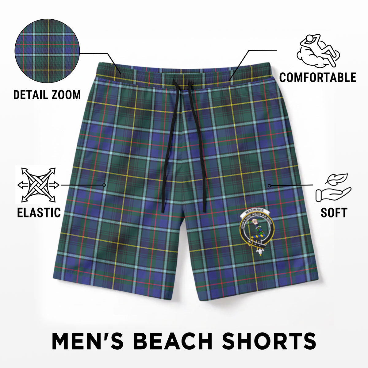 MacInnes Modern Tartan Crest Men's Beach Shorts