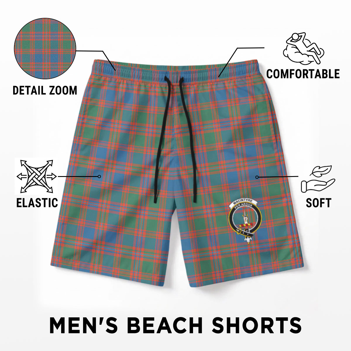 MacIntyre Ancient Tartan Crest Men's Beach Shorts
