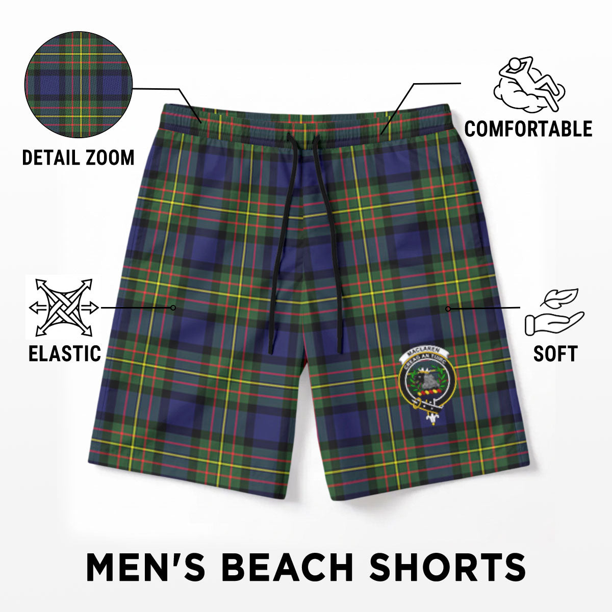 MacLaren Modern Tartan Crest Men's Beach Shorts