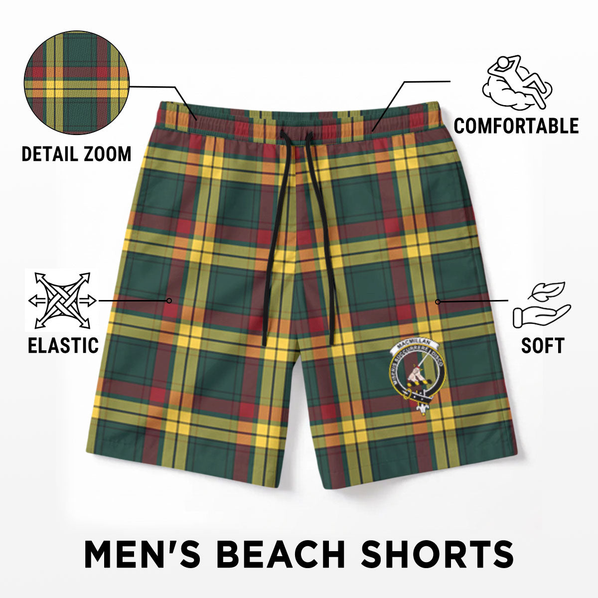 MacMillan Old Modern Tartan Crest Men's Beach Shorts