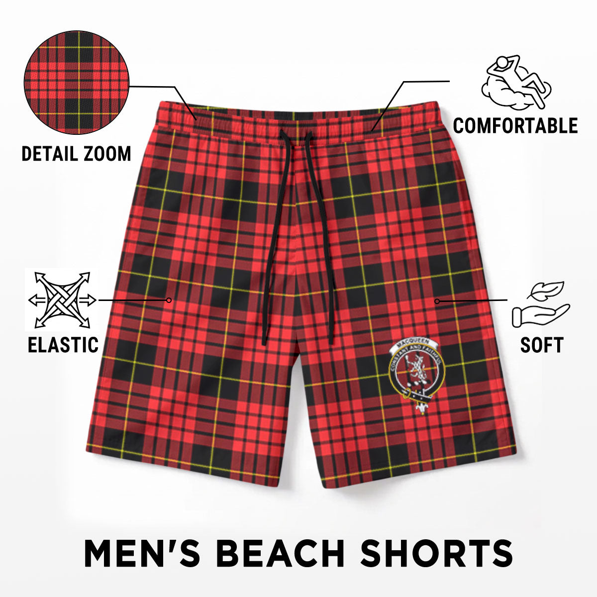 MacQueen Modern Tartan Crest Men's Beach Shorts