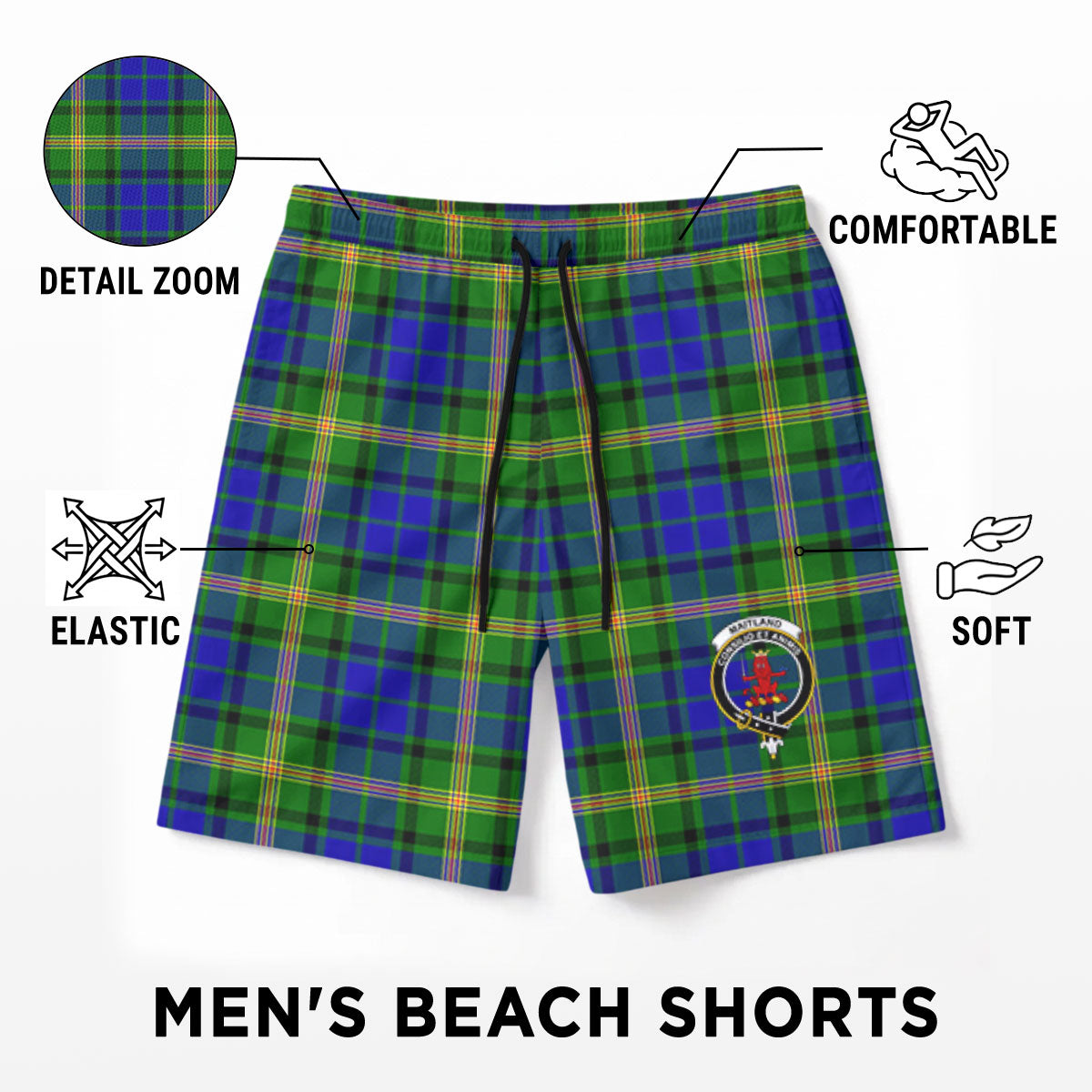 Maitland Tartan Crest Men's Beach Shorts