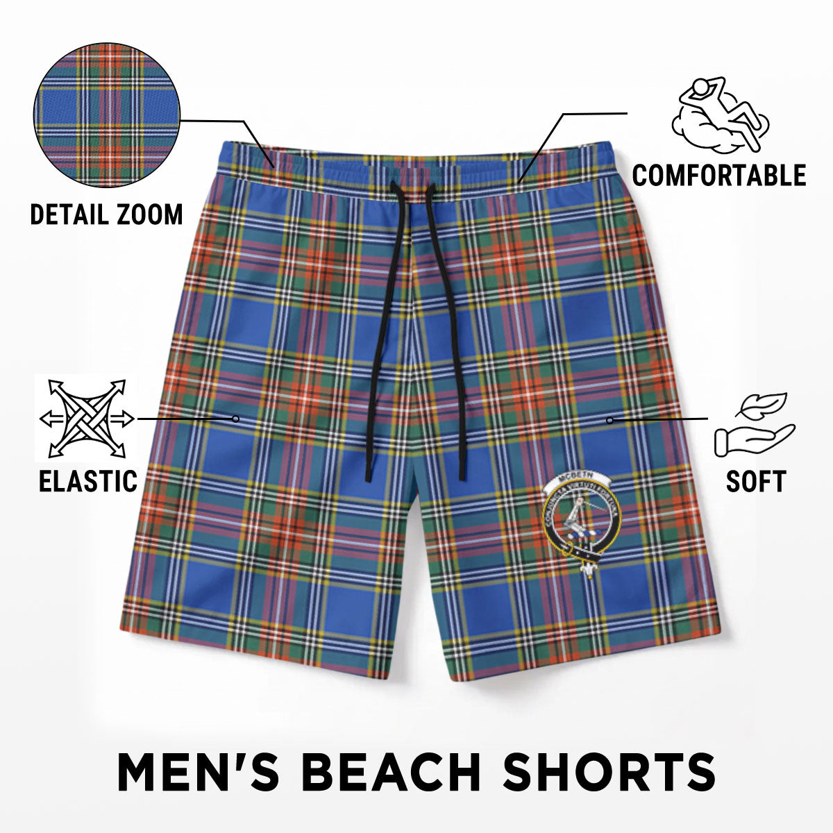 McBeth Ancient Tartan Crest Men's Beach Shorts