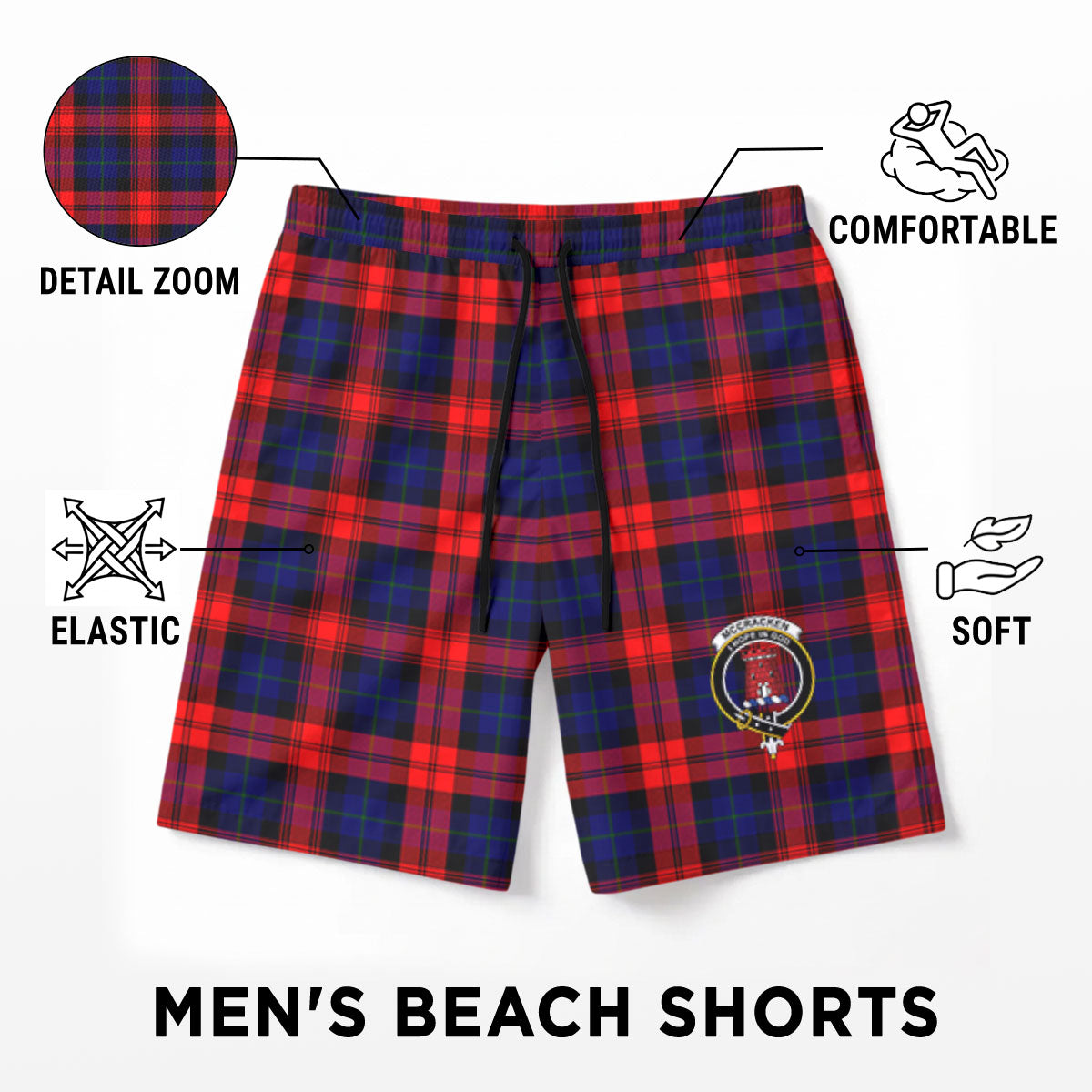 McCracken Tartan Crest Men's Beach Shorts