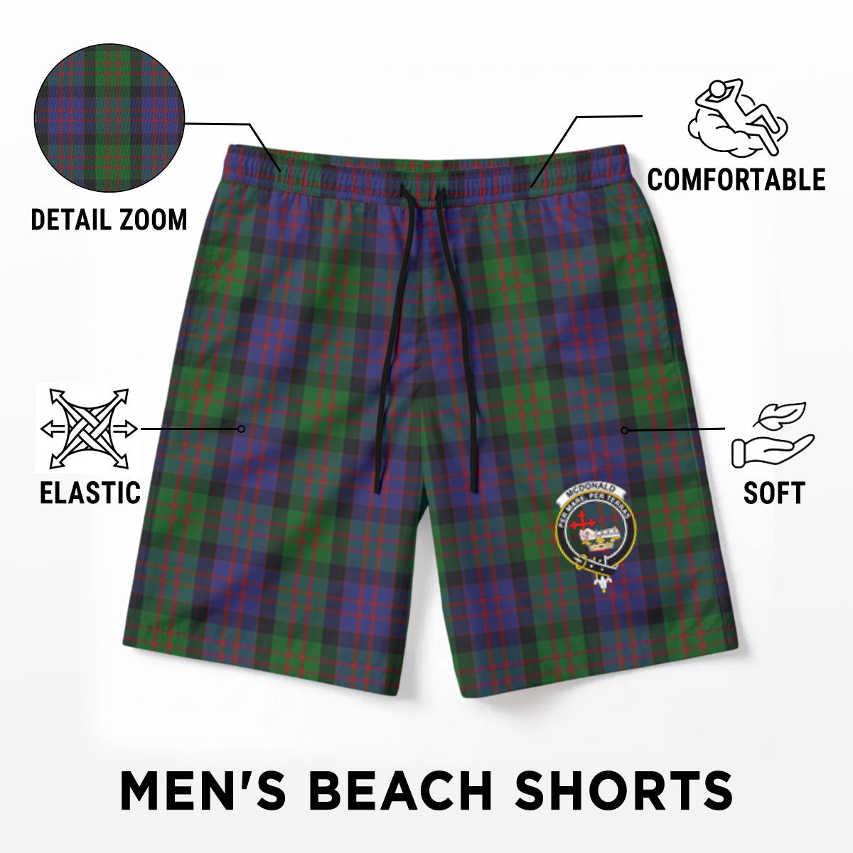 McDonald Tartan Crest Men's Beach Shorts